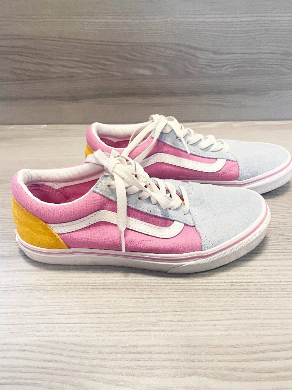 Vans Old Skool Colorblock Pink Blue Yellow Sneakers Women's Size 5.5